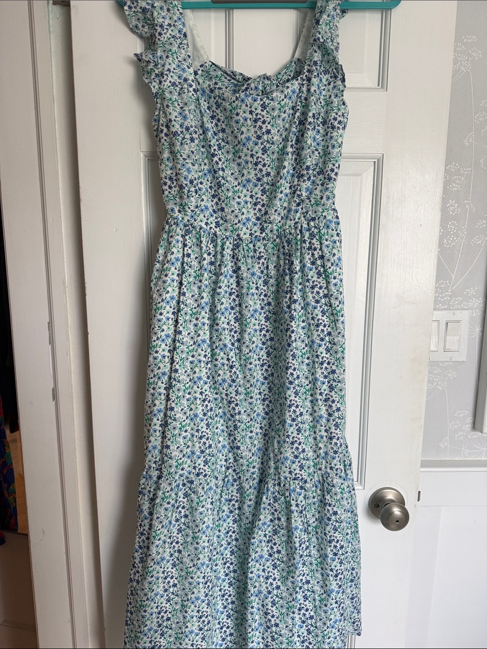 J CrewFloral Blue & Green Dress with open back Size 8